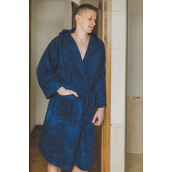 Bombažna modra halja s kapuco 