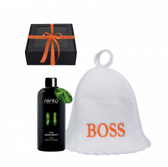 Darilni set BOSS v darilni škatli. Pokrovček in dišavna esenca.
