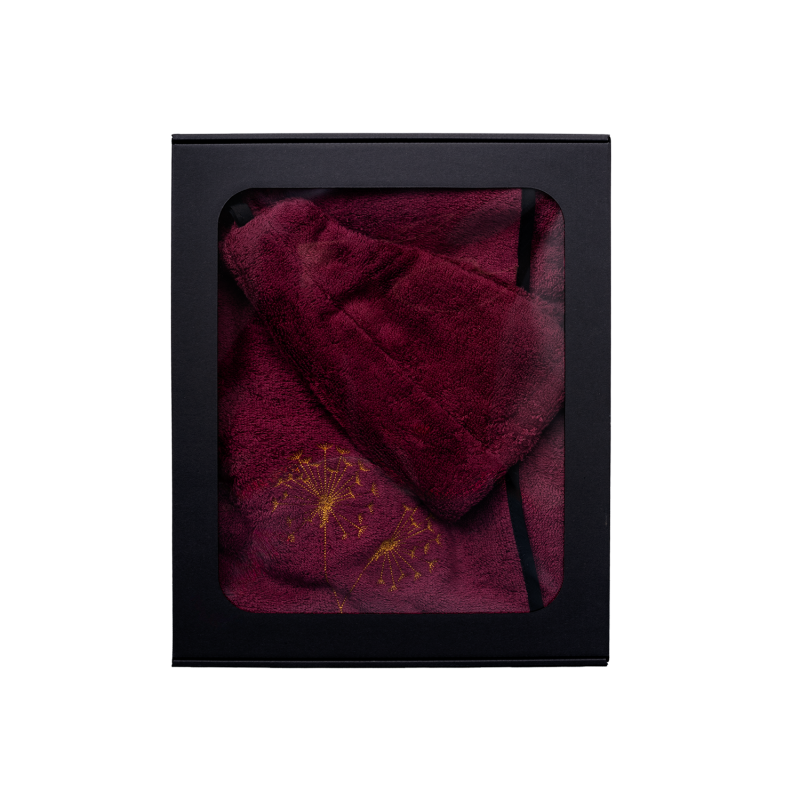 Darilni set v darilni škatli za NJO. Ženska savna kapa in predpasnik - BORDO