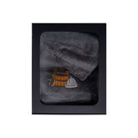 Darilni set v darilni škatli za NJEGA. Moška kapa in predpasnik za savno - SIVA