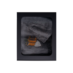 Darilni set v darilni škatli za NJEGA. Moška kapa in predpasnik za savno - SIVA 
