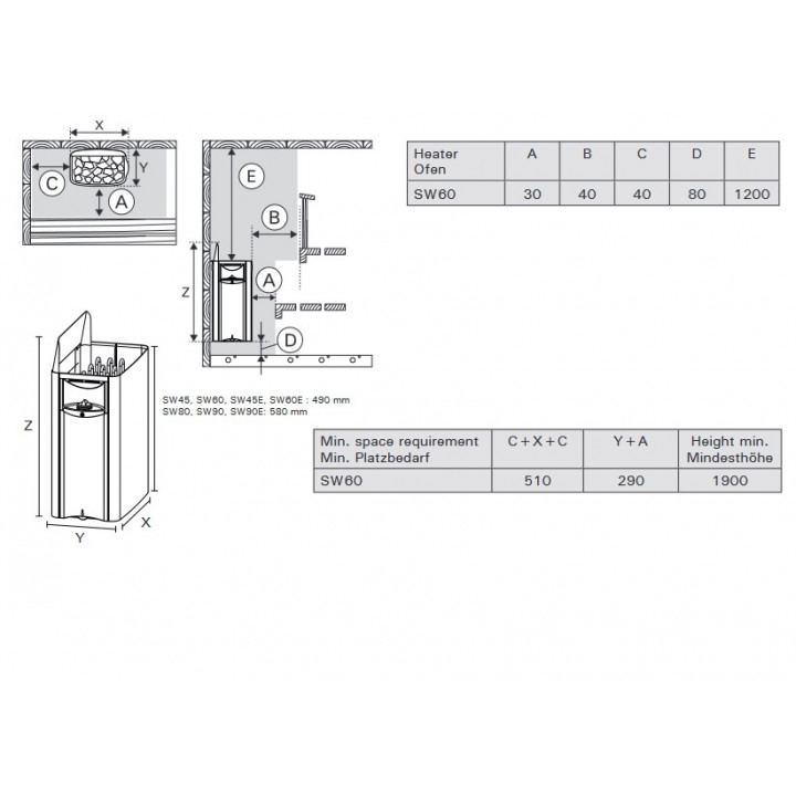 Električna peč za savno - HARVIA The Wall Black Steel SW60E 6 kW