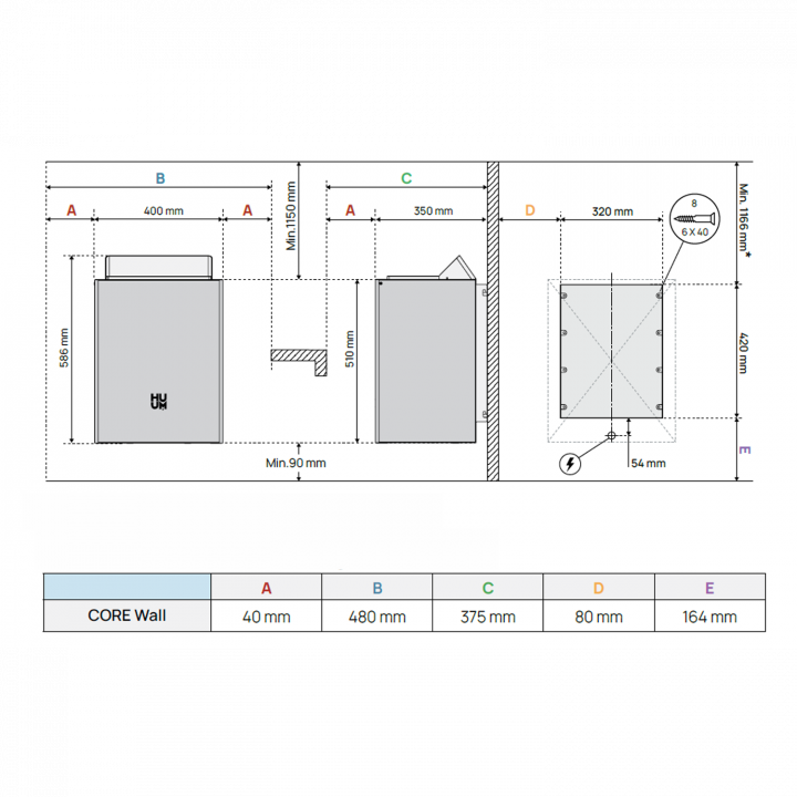 Električna peč za savno - HUUM Core Wall 6, črna