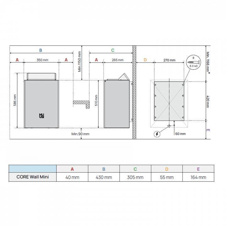Električna peč za savno - HUUM Core Wall Mini Combi 4