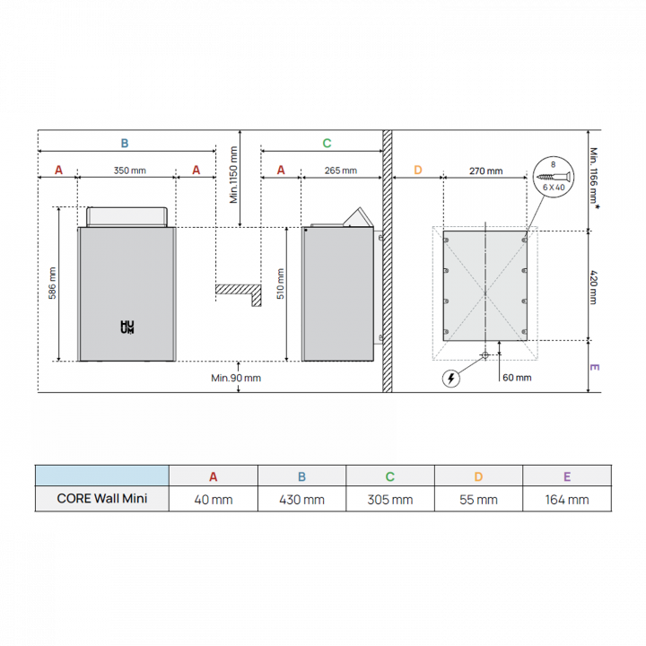 Električna peč za savno - HUUM Core Wall Mini 3, bela