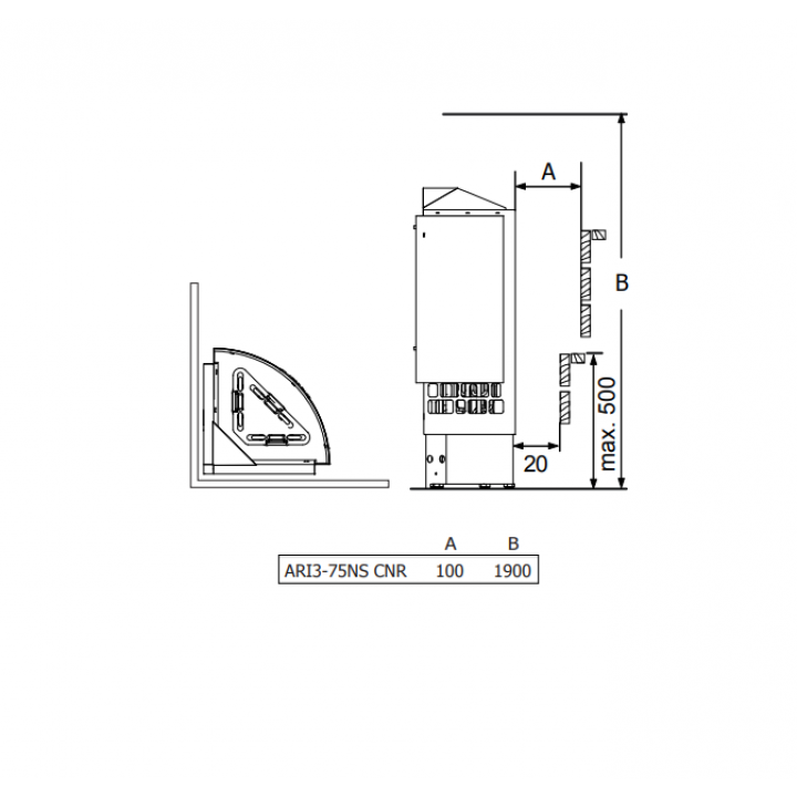 Električna peč za savno – SAWOTEC Ari Corner 7,5 kW, brez krmilne enote