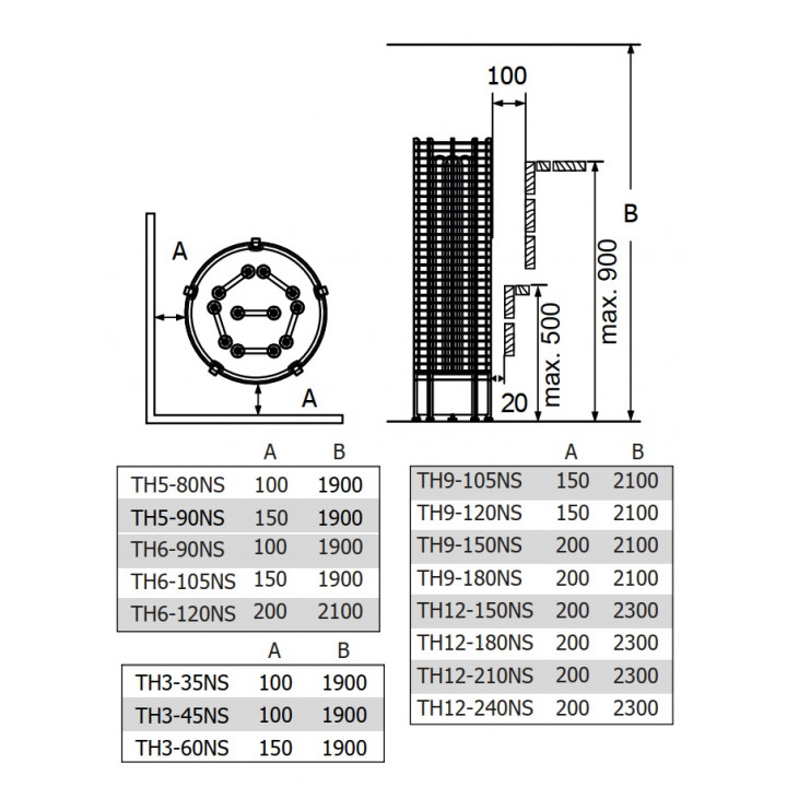 Električna peč za savno – SAWOTEC Tower, brez krmilne enote, TH9-120NS-P