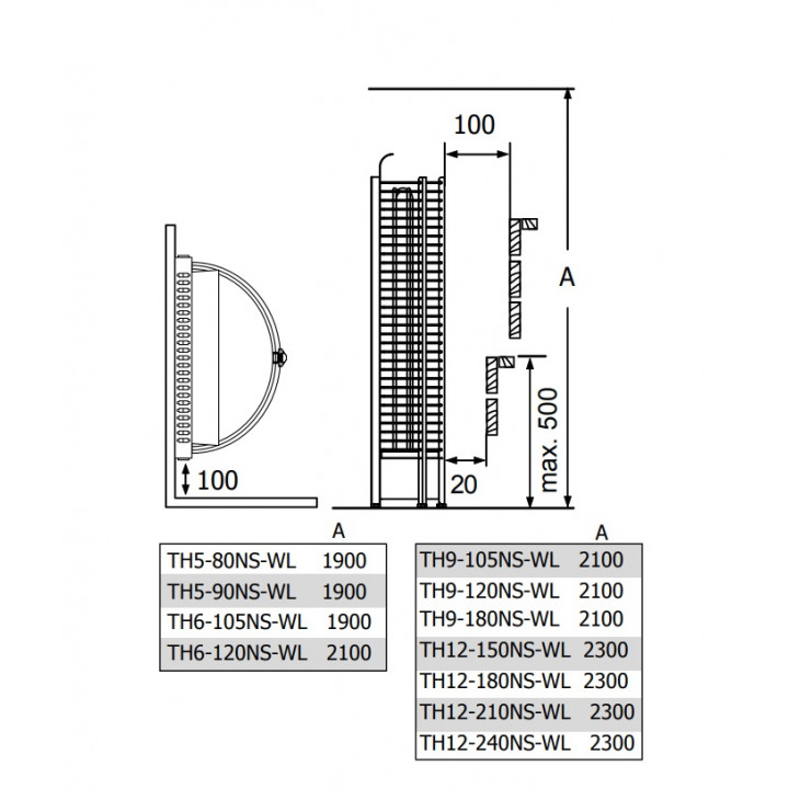 Električna peč za savno – SAWOTEC Tower Wall, brez krmilne enote 6 kW