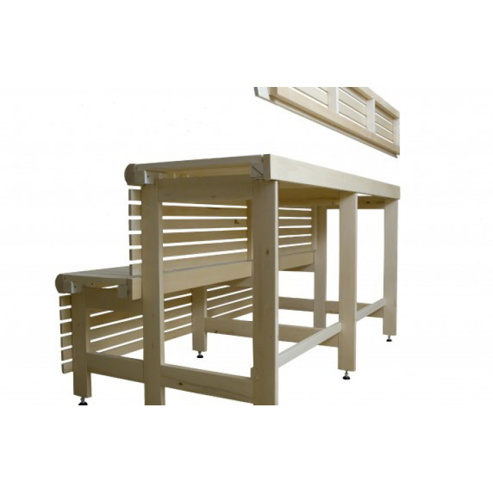 Standardni kompleks klopi za savno, les črne jelše, dolžina 2328 mm