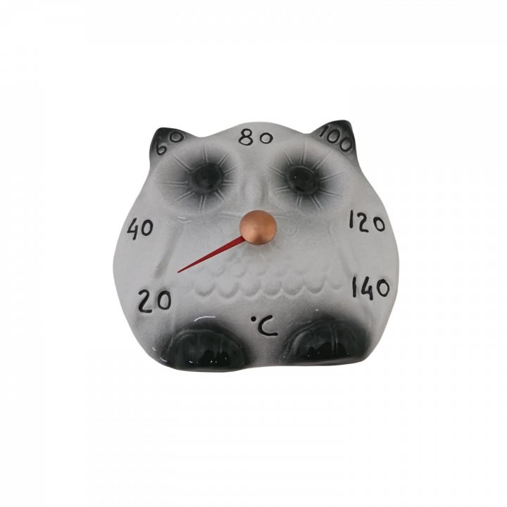 Keramični termometer za savno - sova, črno-bel