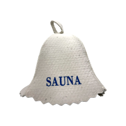 Klobuk za savno - SAUNA, z modrim napisom 