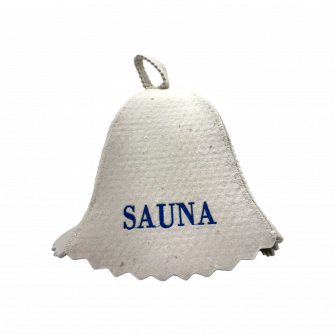 Klobuk za savno - SAUNA, z modrim napisom