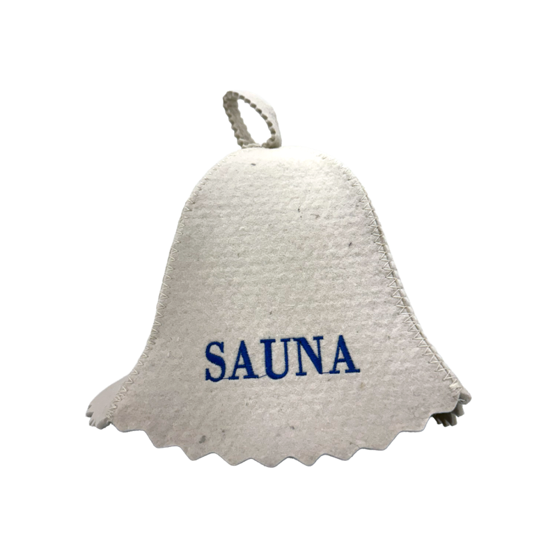 Klobuk za savno - SAUNA, z modrim napisom