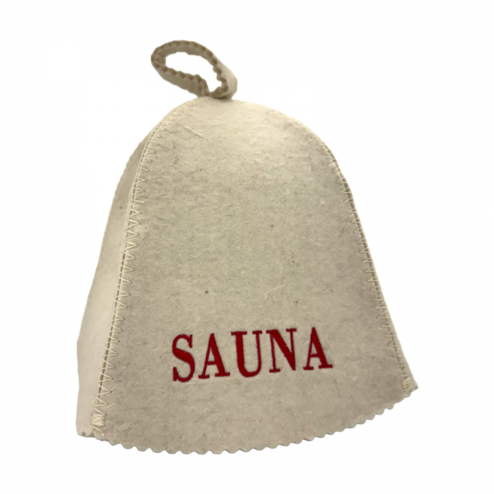 Klobuk za savno - Sauna, z rdečim napisom