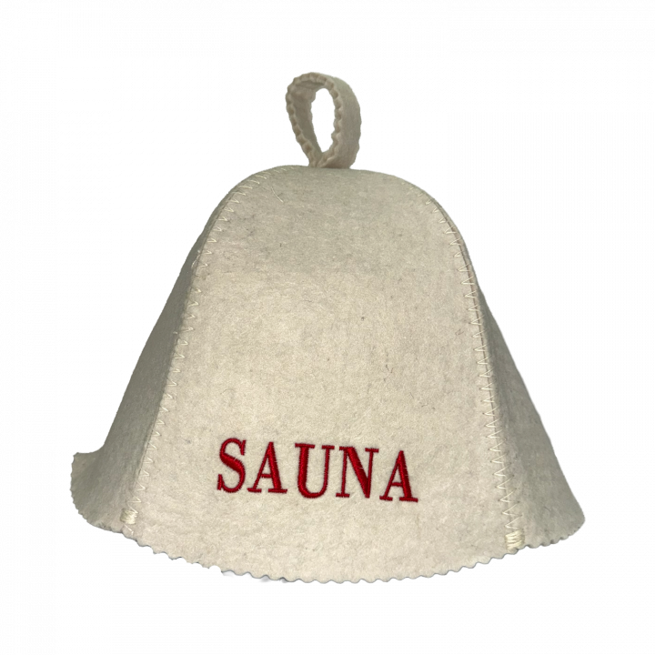 Klobuk za savno - Sauna, z rdečim napisom