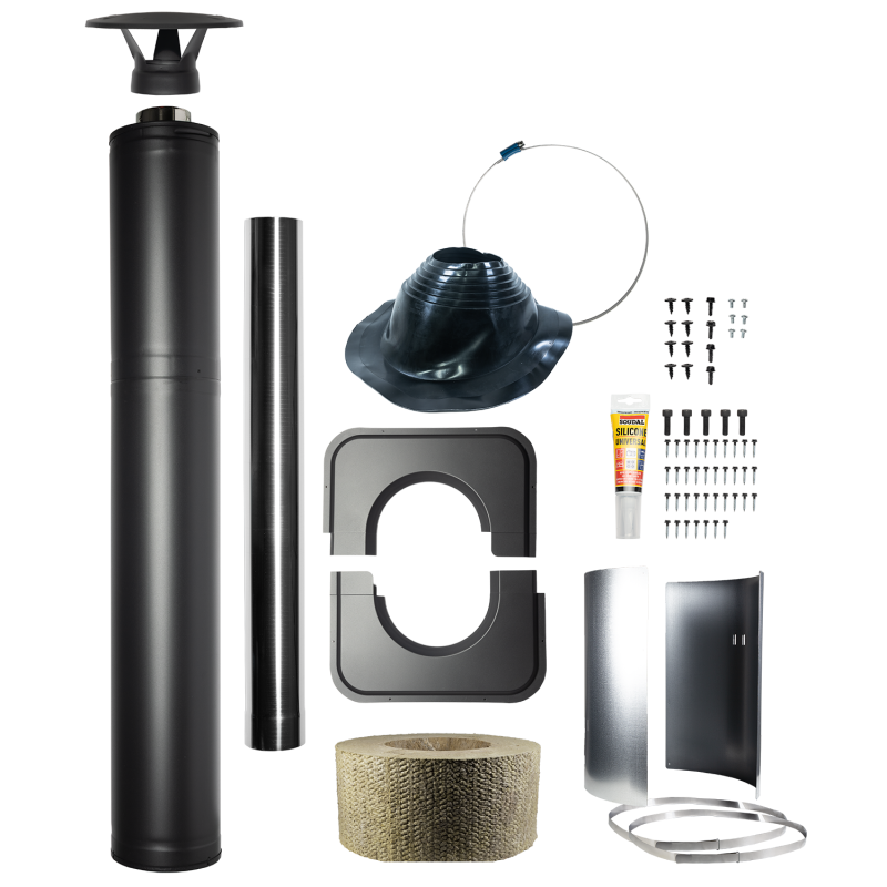 Jekleni izolirani dimniški komplet - HARVIA, črne barve